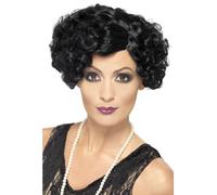 Flapper Peluca Negra Rizado Mafia Gran Gatsby Corto Disfraz Mujer