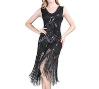 Flapper Vestidos de Mujer de los años 20 con Cuello en V con Cuentas de Flecos Great Gatsby Dress Años 20 Estilo Vintaje Vestido 1920s Gatsby Vestido Flapper A