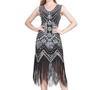 Flapper Vestidos de Mujer de los años 20 con Cuello en V con Cuentas de Flecos Great Gatsby Dress Años 20 Estilo Vintaje Vestido 1920s Gatsby Vestido Flapper A