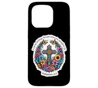 Flaral Biblia Cita Verso Filipenses 4:13 Cruz Cristiana Carcasa para iPhone 15 Pro