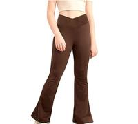 Flared Leggings Girls Elastic Cross Waist Black Leggings Kids Black School Trousers Teen Girls High Waisted Tummy Control Yoga Pants Solid Color Bell Bottoms Suitable for Dance Cotton Sweatpants