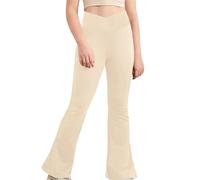 Flared Leggings Girls Elastic Cross Waist Black Leggings Kids Black School Trousers Teen Girls High Waisted Tummy Control Yoga Pants Solid Color Bell Bottoms Suitable for Dance Cotton Sweatpants