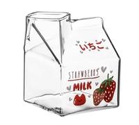 Flaroey 350ML de Vidrio Cuadrada de CartóN de Leche Kawaii de Desayuno Fresa MelocotóN Resistente al de PudíN de Leche, A