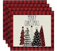 Flaroey 4 manteles individuales de invierno con diseño de árboles de Navidad, color rosa nieve, para decoración de cocina, comedor, M