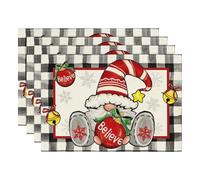 Flaroey 4 manteles individuales de invierno con diseño de árboles de Navidad, color rosa nieve, para decoración de cocina, comedor, A