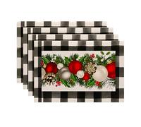 Flaroey 4 Manteles Individuales Navideños de Color Rosa Nieve con Árboles de Navidad, Manteles Individuales de Invierno para Decoración de Cocina y Comedor F