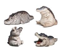 Flaroey 4 Piezas Figuras de Mascotas de Té de Cocodrilo, Mini Estatuas Lindas Hechas a Mano para Sala de Estar DecoracióN de Escritorio Regalos de SalóN de Té