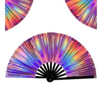 Flaroey Abanico holográfico grande plegable con diseño de botas en el suelo, abanico holográfico para bailar, abanico de mano para botas en el suelo, A