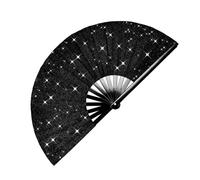 Flaroey Abanico Plegable para Raves con Glitter, Soporte para Abanico de Mano para Festival, Club, Fiestas y Color Negro
