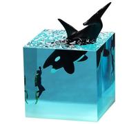 Flaroey B- Adorno de la casa de resina marina, adorno de cubo submarino ballena jorobada de resina marina, decoración subacuática de resina marina