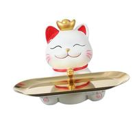 Flaroey Bandeja joyero para joyas con adorno de mesa con estatua de gatos de la suerte B