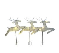 Flaroey Decoración Navideña para el Jardín, Juego de 3 Renos Blancos Preiluminados con Luces Blancas, de Pie Iluminado con Purpurina