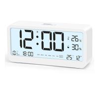 Flaroey Despertador digital con gran pantalla LCD, alarma fuerte para un despertar eficiente, multifunción con temperatura