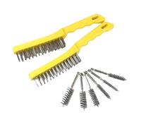 Flaroey Juego de 8 cepillos metálicos resistentes a los arañazos, acero inoxidable de 11 pulgadas con , herramienta manual para doblar el polvo, soldadura, descalcificación, de acero