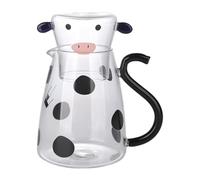 Flaroey Juego de Jarra de Agua de Vidrio con, Encantadora Vaca de, Hervidor Frío, Tetera Floreciente, Botella de Bebida Helada con Leche, Pequeña