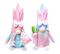 Flaroey Kit de conejo de gnomo de Pascua - Juego de 2 conejos de peluche suecos hechos a mano con huevo de Pascua y zanahoria, adecuado como decoración de Pascua