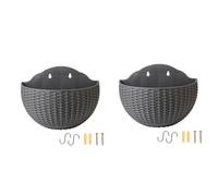 Flaroey Macetero de pared de ratán sintético, tamaño grande, semicircular, color gris, estilo europeo