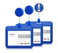 Flaroey Porta Credencial RetráCtil, Porta Credencial Deslizante de PláStico con Clips de Carrete de Credencial RetráCtil, Paquete de 3 Azul Horizontal