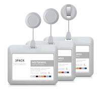 Flaroey Porta Credencial RetráCtil, Porta Credencial Deslizante de PláStico con Clips para Carrete de Credencial RetráCtil, Paquete de 3 Gris Horizontal