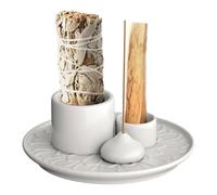 Flaroey Portavelas - 4 en 1 incienso y portavelas - Porta incienso de cerámica para recoger cenizas bandeja para la meditación habitación