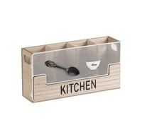 Flaroey Soporte para Utensilios de Cocina de Metal Combinado con Organizador de Cubiertos de Madera, 4 Compartimentos para Cubiertos de EspáTula y Vasija,