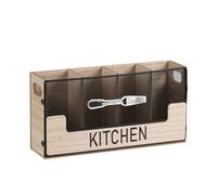 Flaroey Soporte para Utensilios de Cocina de Metal Combinado con Organizador de Cubiertos de Madera, 4 Compartimentos para Cubiertos de EspáTula y Vasija, Negro