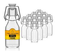 Flaschen-Fuchs Juego de 48 botellas de vidrio de 100 ml con cierre hermético - Botella para aceite, vino, licores, agua, cerveza, jugos de fruta, conservas y leche - Botellitas de vidrio pequeñas