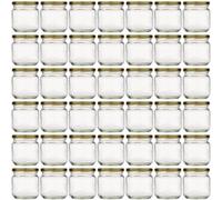 Flaschenland - Juego de 42 vasos redondos, 212 ml, tarros de mermelada, pestog, tarros para conservas, TO 66, con tapa dorada, ideal para mermelada, pesto, jalea o comida para bebés, horno a prueba de