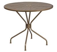 Flash Furniture 35.25RD Mesa de Patio de Acero, Metal, Dorado, Redonda de 35.25 Pulgadas