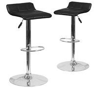 Flash Furniture Alice 2 Pack Contemporary Black Vinyl Adjustable Height Barstool with Quilted Wave Seat and Chrome Base