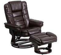 Flash Furniture Bali - Silla reclinable LeatherSoft contemporánea multiposición con otomana, Juego de sillas reclinables giratorias de 360 Grados, Color marrón