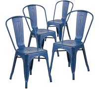 Flash Furniture Blake - Juego de 4 sillas apilables de Metal Azul Envejecido para Interiores y Exteriores de Grado Comercial