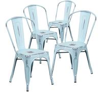 Flash Furniture Blake - Juego de 4 sillas apilables de Metal Verde y Azul Envejecido para Interiores y Exteriores