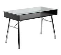 Flash Furniture Brettford - Escritorio con Tapa de Cristal Transparente Templado, Marco Cromado, 128,27 x 68,58 x 13,97 cm