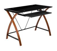 Flash Furniture Escritorio de Cristal para computadora con Bandeja extraíble para Teclado y Marco Entrecruzado, Metal, Negro, Juego de 1