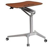 Flash Furniture Escritorio móvil para portátil, permite trabajar sentado y de pie con su altura ajustable, ergonómico, para oficina, con ranura para bolígrafo, ruedas, madera de caoba