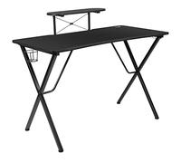 Flash Furniture Escritorio Negro para Juegos con portavasos, Gancho para Auriculares y Soporte para Monitor/Smartphone