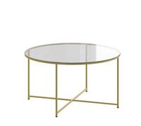 Flash Furniture Greenwich Collection - Mesa de Centro Moderna de Cristal con Marco Entrecruzado, Metal, Transparente/Dorado Cepillado, Juego de 1