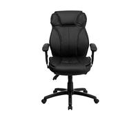 Flash Furniture Hansel LeatherSoft - Silla de Oficina ergonómica y giratoria multifunción con Respaldo Alto, Color Negro, con Perilla de Apoyo Lumbar con Brazos