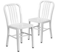 Flash Furniture Juego de 2 sillas de metal, para uso en interiores y exteriores, calidad comercial, color Blanco