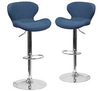Flash Furniture Juego de 2 taburetes contemporáneos de Vinilo de Altura Ajustable con Respaldo Curvado y Base cromada, Espuma, Madera contrachapada, Metal, Tela Azul, Juego de 2