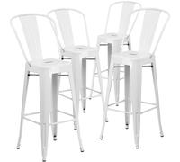 Flash Furniture Lily - Juego de 4 taburetes de Metal Blanco para Interiores y Exteriores de 30 Pulgadas de Alto con Respaldo extraíble