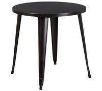 Flash Furniture Mesa Redonda de Metal de Grado Comercial de 30 Pulgadas, para Interiores y Exteriores, Color Negro y Dorado Antiguo