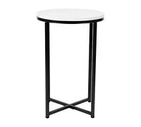 Flash Furniture Muebles Flash Auxiliar de la colección Hampstead-Moderna Mesa laminada con Marco Entrecruzado, Metal, Blanco Mármol/Negro Mate, Set of 1