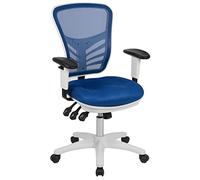 Flash Furniture Nicholas - Silla de Oficina ergonómica giratoria multifunción de Malla Azul con Brazos Ajustables y Marco Blanco