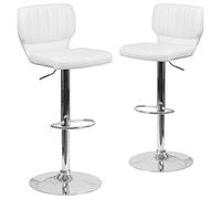Flash Furniture Samantha - Juego de 2 taburetes contemporáneos de Vinilo Blanco de Altura Ajustable con Parte Trasera de Puntada Vertical y Base cromada