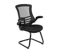 Flash Furniture Silla con base metálica delgada, silla de recepción con reposabrazos abatibles, espuma, malla negra, 1 ud.