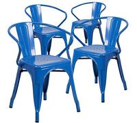 Flash Furniture Silla de Exterior de Metal con Brazos, Azul, Juego de 4