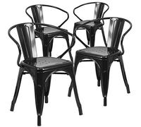 Flash Furniture Silla de Exterior de Metal con Brazos, Color Negro, Juego de 4