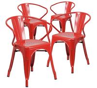 Flash Furniture Silla de Exterior de Metal con Brazos, Color Rojo, Juego de 4